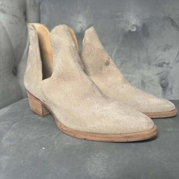 Free People Charm Double V Pointed Toe Camel Suede Leather Ankle Boot 39 - Picture 10 of 11